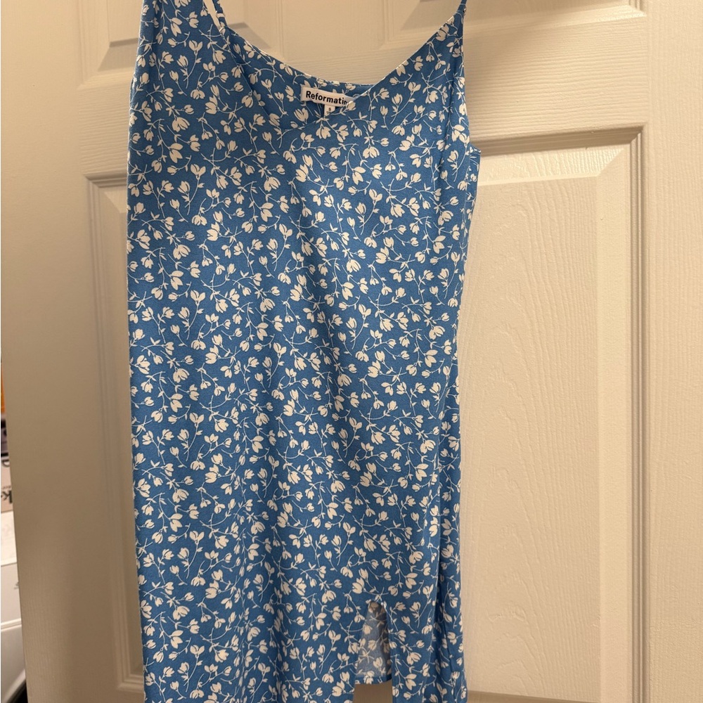 Reformation Blue and White Floral Dress